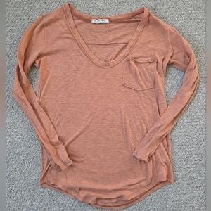 We the Free Betty Orange Rust Long Sleeve Pocket Tee Size XS